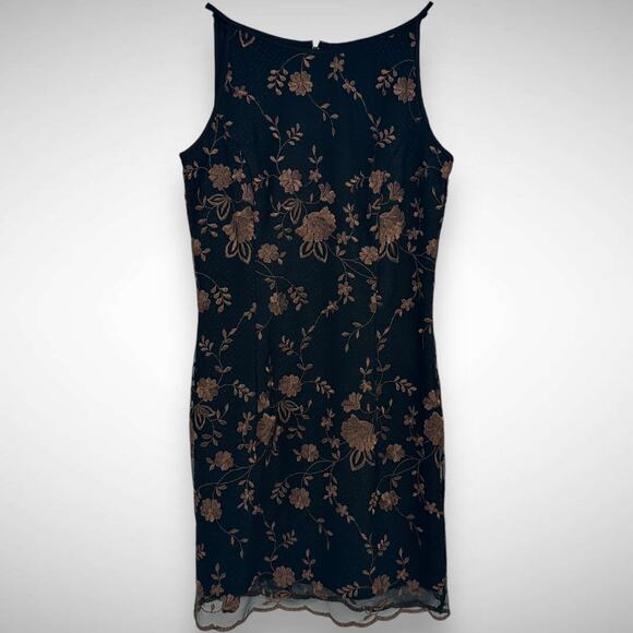 Jessica McClintock Y2K‎ 90s Floral Embroidered Sparkle High Neck Mini Dress 6 - Picture 1 of 9